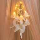 Dream Catcher with Lights, Wall Hangings, Crafts, Home Décor,
Handmade for Bedroom, Balcony, Garden, Party, Café, Decoration,
Wedding, Decorative, white Feathers (4.7 x 13.8 inch, White)
