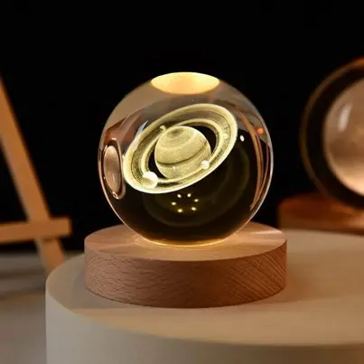 ﻿3D Galaxy Crystal Ball Night Lamp,Solar System Crystal Ball Night
Light, USB Table Colorful LED Wooden Crystal Ball for Home
Decoration Birthday Gift for Teens Boys and Girls (Saturn)﻿