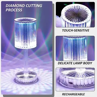 ﻿Crystal Rose Diamond LED Desk Lamp 16 Colors Changing USB
Rechargable Remote and Touch Control Night Light for Bedroom﻿