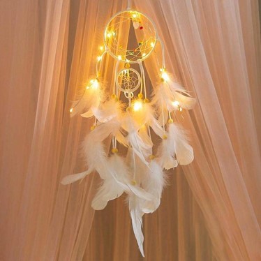 Dream Catcher with Lights, Wall Hangings, Crafts, Home Décor,
Handmade for Bedroom, Balcony, Garden, Party, Café, Decoration,
Wedding, Decorative, white Feathers (4.7 x 13.8 inch, White)