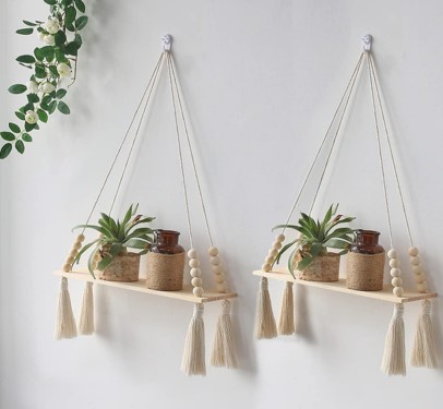 Cotton Macrame Wall Hanging Shelf For Home Decor Set Of 2-
Pieces|56|Woven Art For Home Decoration , Bed/Living
Room, Nursery, Party Decoration 14X5X22 In, 2-Pcs, White