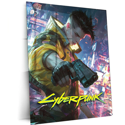 Enter the Cybernetic World – Cyberpunk Metal Poster | Futuristic Wall Art | HD Print