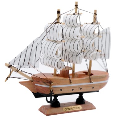 raft Wooden Decorative Sailing Ship (Small Size) Best Showpiece for Office & Home Decor Multicolor | Home Decorative Wooden Sailing Ship Nautical Showpiece (White) (Size - 15x16x4 CM)