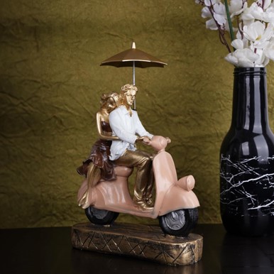  Handicrafts Love Couple On Scooter Statue for Gift Showpiece Home Decoration Drawing Bed Room Valentine Day (1 Piece),Multicolor